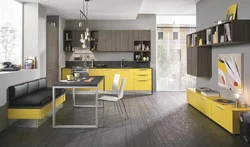 Yellow-gray kitchen design photo