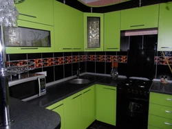 Kitchen interior in black and green