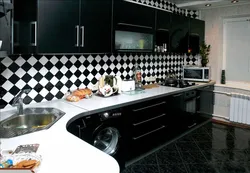 Black tiles in the kitchen interior