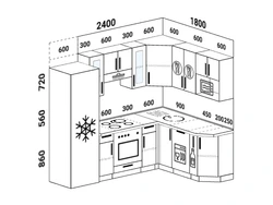 Dimensions of corner kitchen with refrigerator photo