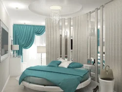 Bedroom interior with turquoise bed