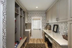 Kitchen and hallway with wallpaper photo in the interior