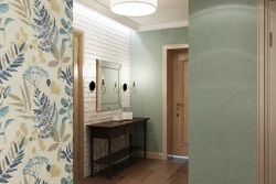 Kitchen and hallway with wallpaper photo in the interior