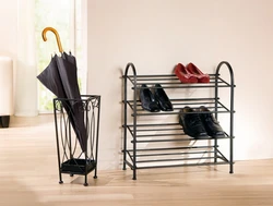 Metal shoe racks in the hallway photo