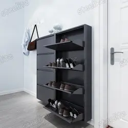 Metal shoe racks in the hallway photo