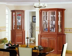 Corner cabinets for dishes in the living room photo