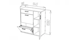 Drawings of a shoe rack in the hallway with photo dimensions