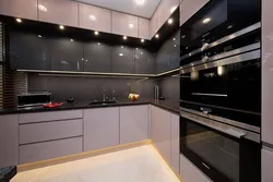 Kitchen design with dark facade photo