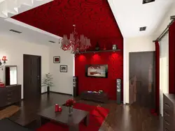 Интерьер гостиной с красными полами