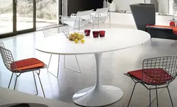 Круглый стол на кухню на одной ножке в интерьере