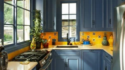 Фото кухни желтая с синим