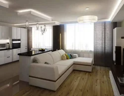Design of a corner kitchen with a living room in an apartment