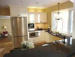 Холодильник в интерьере кухни гостиной дизайн