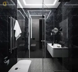 Душ фотосуреті бар қара ванна бөлмесінің дизайны