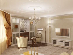 Бело золотой дизайн гостиной