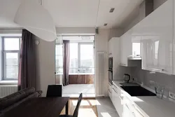 Кухня зала з балконам дызайн