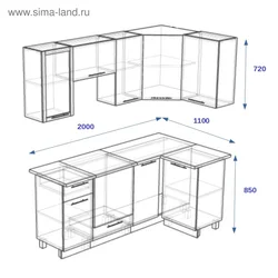 Corner modular kitchens photos with dimensions