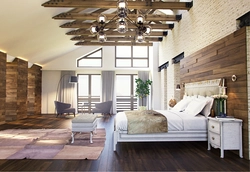 Дизайн потолков спальни деревянного дома