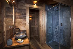 Bathroom Design In A Wooden House With Shower