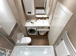 Bathroom design with a small combined bathtub and washing machine