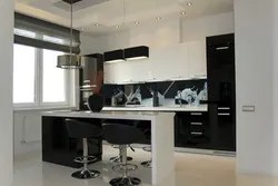 Kitchen Black And White Design Photo With Bar