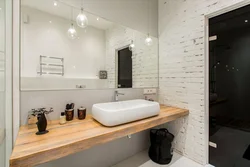 White brick bathroom interior