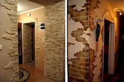 Finishing doors with decorative stone in the hallway photo