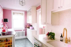 Kitchen interior with pink walls