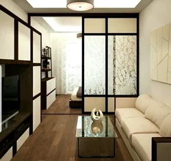 Living room and bedroom in one room with sliding partitions photo