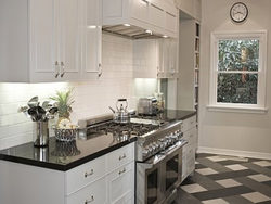 Gray tiles white kitchen photo