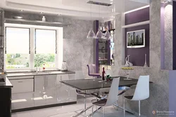 Combination of gray and lilac in the kitchen interior