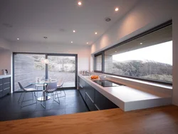 Дизайн кухня с окном минимализм
