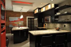 Kitchen design with black ceiling