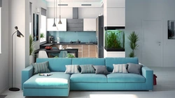 Blue sofa in the kitchen photo