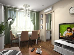 Design of a living room in an apartment with a balcony in Khrushchev