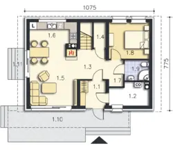 Одноэтажный дом с одной спальней и кухней гостиной фото
