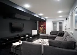 Дизайн интерьера черной гостиной фото
