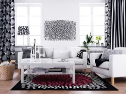 Living room interior with white carpet