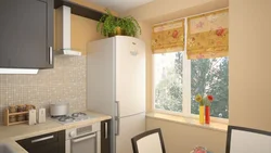 Kitchen wall design in Khrushchev with refrigerator