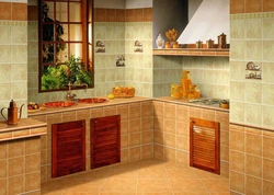 Lay out beautiful tiles in the kitchen photo