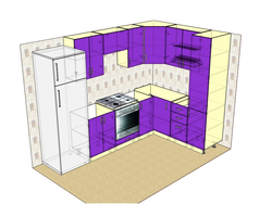 3 by 3 kitchen design with 2 doors