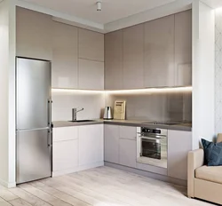 Refrigerator in the corner of the kitchen design photo