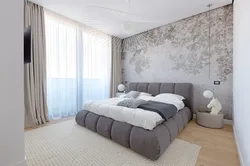 Gray bed in the bedroom interior design photo