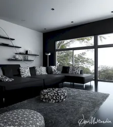 Дизайн гостиной в серо черном цвете