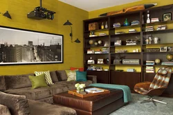Желто коричневый дизайн гостиной