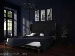 Коричневый с синим в интерьере спальни