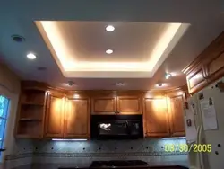 Фото натяжных потолков с гипсокартоном на кухне