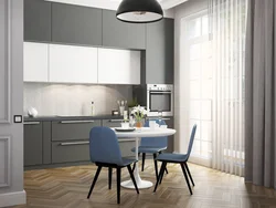 Color combinations in the kitchen interior with gray and black