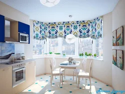 Голубые шторы на кухню дизайн