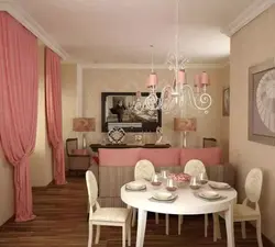 Розово бежевый интерьер кухни